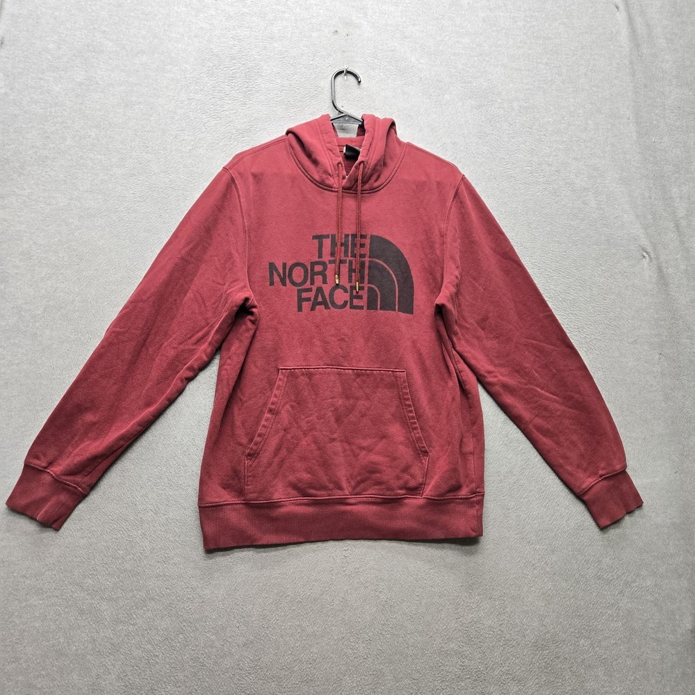 The North Face Men Hoodie M Red Fleece Logo Activewear Drawstring Long Sleeve